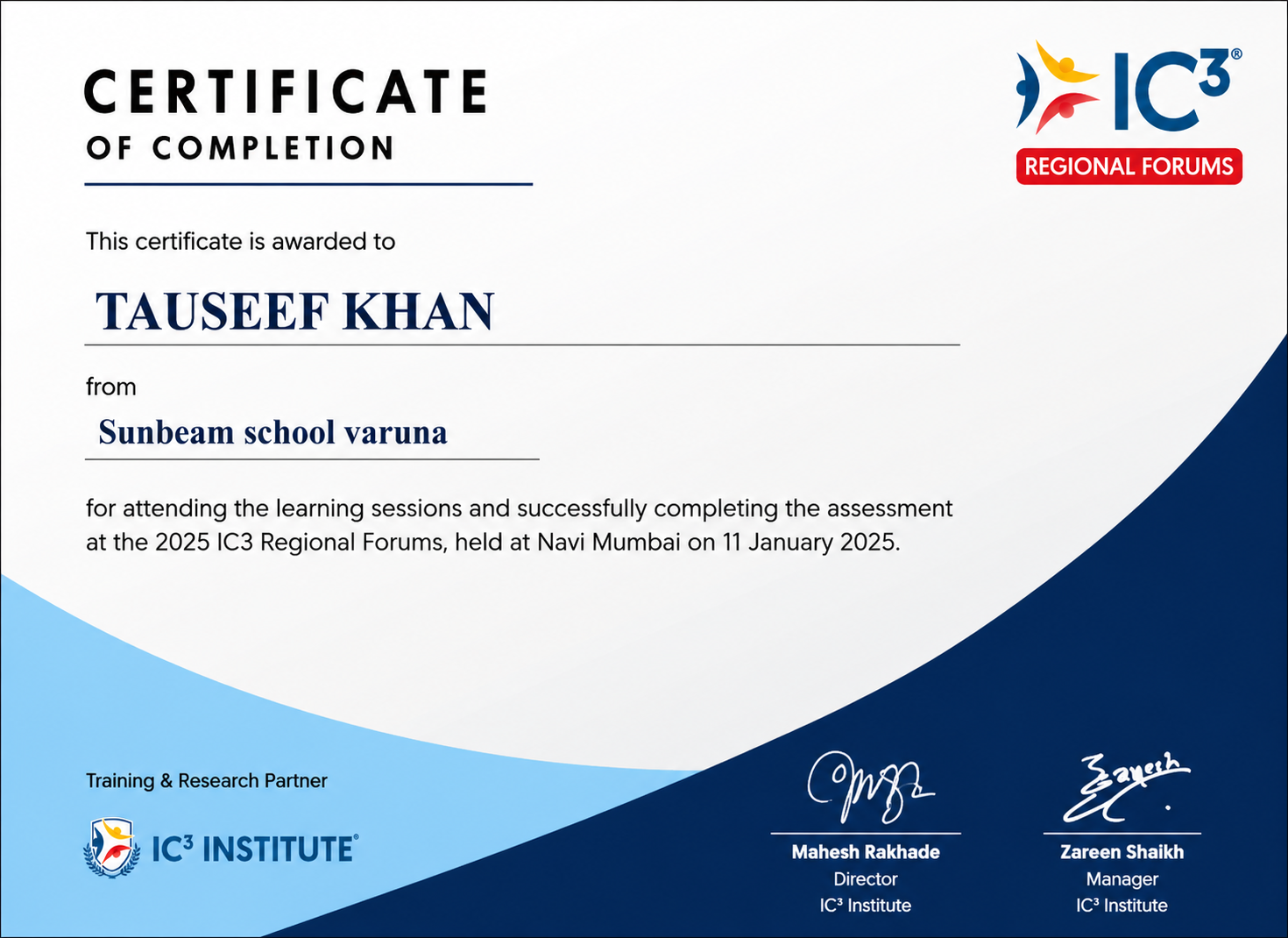 IC3 Regional Conference Delegate Certificate